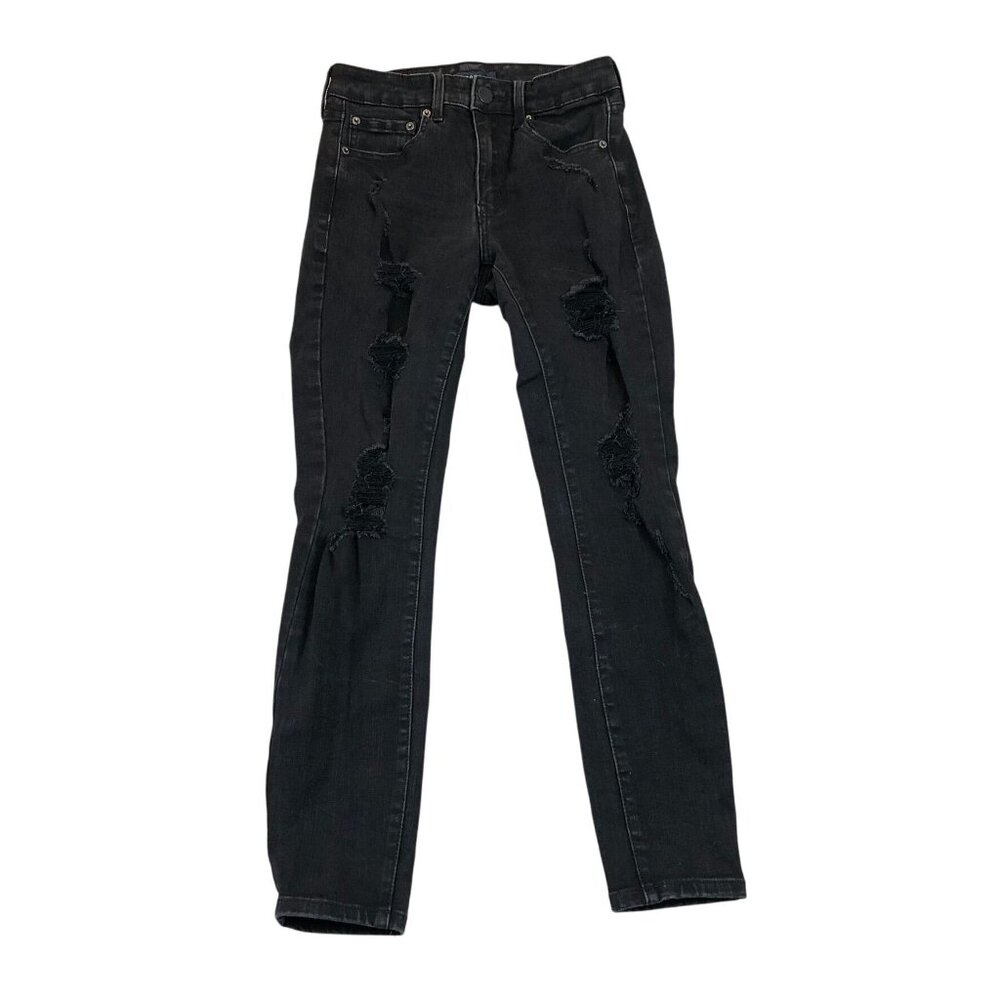 Aeropostale Womens High Rise Jeggings Jeans Size 4 Black Denim Distressed Casual